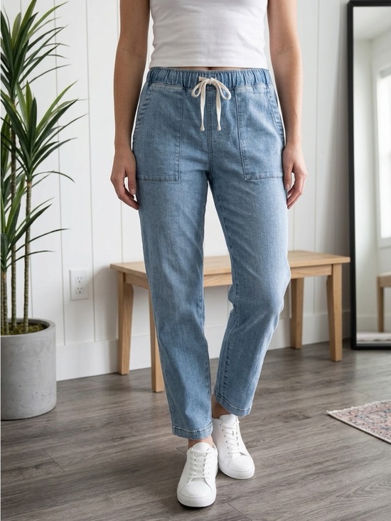 Buffalo David Bitton Denim - Buffalo David Bitton Light Blue Drawstring Ankle Jeans with Patch Pockets